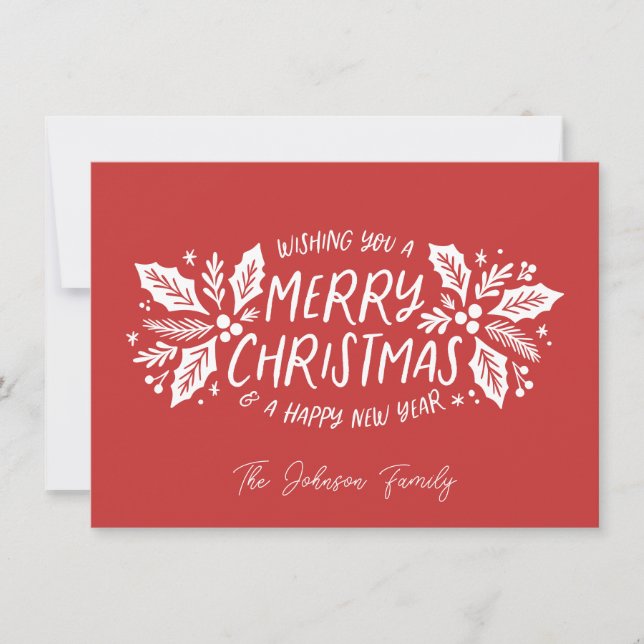 Tarjeta Festiva Dulce Holly Greenery Navidades Red (Anverso)