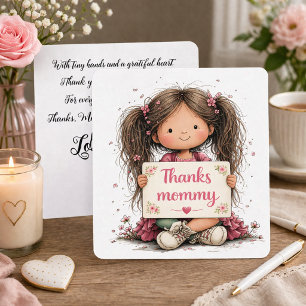 Tarjeta Festiva Dulce ilustración de “Gracias Mamá” con poema