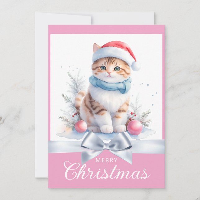 Tarjeta Festiva Dulce Navidades rosados de café felino Gato Navida (Anverso)
