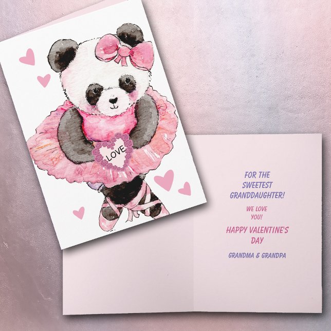 Tarjeta Festiva Dulce Nieta Oso Panda Bailarín San Valentín (Subido por el creador)