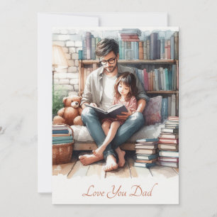 Tarjeta Festiva Dulce padre e hija tiempo de lectura acuarela