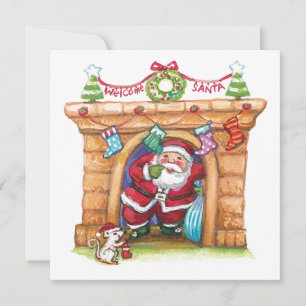 Tarjeta Festiva Dulce Papá Noel Alegre De Dibujos Animados Bajando