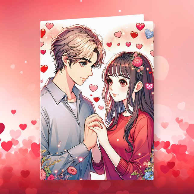Tarjeta Festiva Dulce Pareja de Anime Día de San Valentín Personal (Subido por el creador)