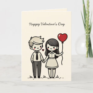 Tarjeta Festiva Dulce Pareja Feliz Día de San Valentín