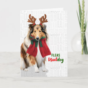 Tarjeta Festiva Dulce perro Collie divertidas pulgas Navidog Navid