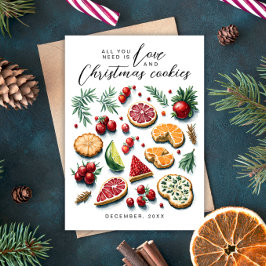 Tarjeta Festiva Dulce Santa Amor Y Galletas Rojo Verde Acuarela