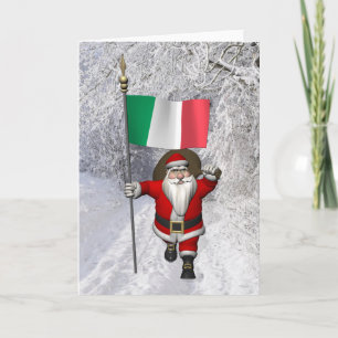 Tarjeta Festiva Dulce Santa Claus Con Bandera De Italia