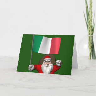 Tarjeta Festiva Dulce Santa Claus Con Bandera De Italia