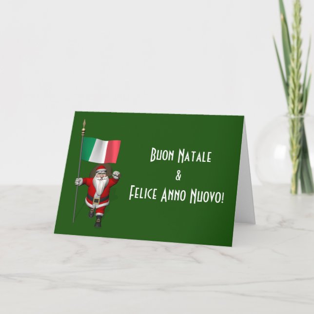 Tarjeta Festiva Dulce Santa Claus Con Bandera De Italia (Anverso)