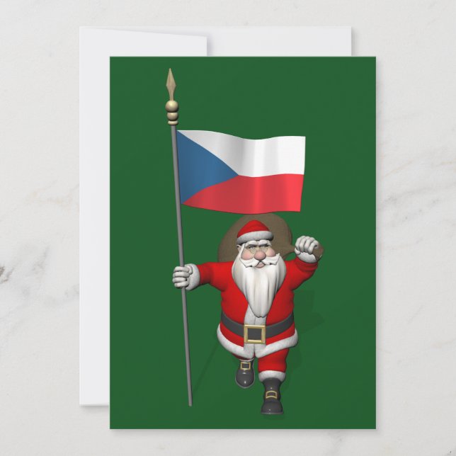 Tarjeta Festiva Dulce Santa Claus Con Bandera De La República Chec (Anverso)