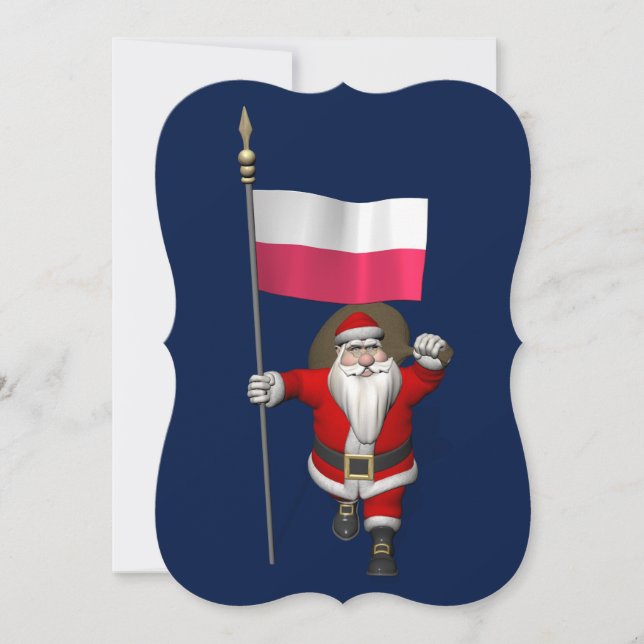 Tarjeta Festiva Dulce Santa Claus Con Bandera De Polonia (Anverso)