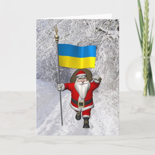 Tarjeta Festiva Dulce Santa Claus Con El Diseño De Ucrania (Anverso)