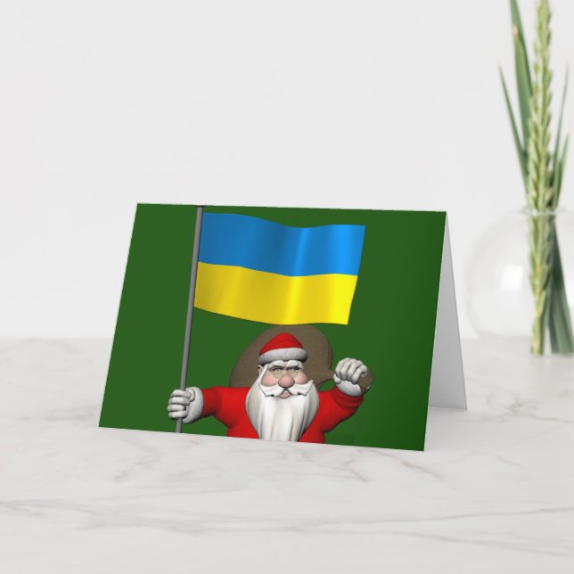 Tarjeta Festiva Dulce Santa Claus Con El Diseño De Ucrania (Anverso)