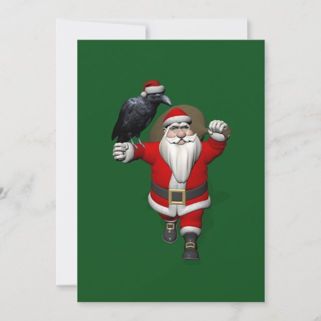 Tarjeta Festiva Dulce Santa Claus Con Enorme Raven (Anverso)