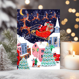 Tarjeta Festiva Dulce Santa Navideño Vintage Pueblo Nórdico