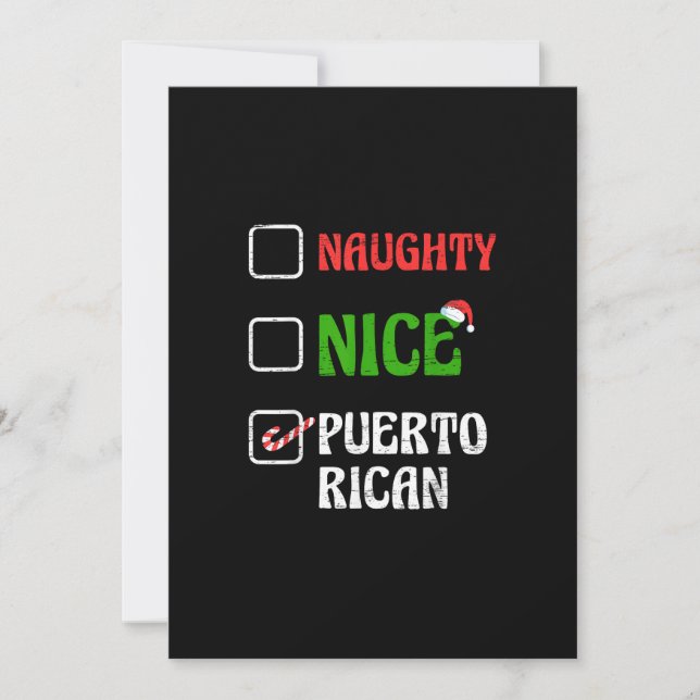 Tarjeta Festiva Dulce Santa Puertorriqueño Travieso Bueno Fiesta (Anverso)