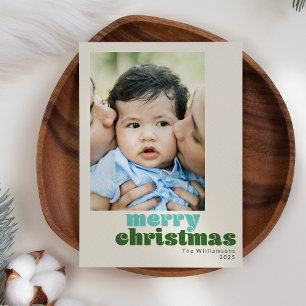 Tarjeta Festiva Dulce Verde Menta Retro Foto Personalizada Feliz N