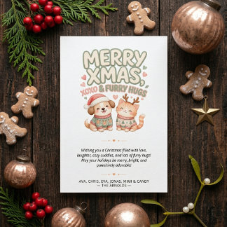 Tarjeta Festiva Dulce Verde Salvia Pastel Adorable Mascotas Navida