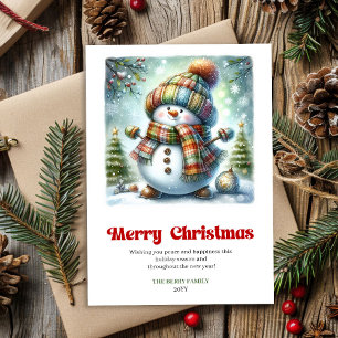Tarjeta Festiva Dulce y divertido muñeco de nieve minimalista Navi