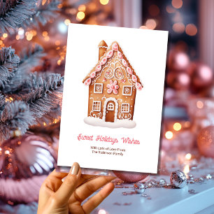 Tarjeta Festiva Dulces Deseos Navideños Casa de Pan de Jengibre Na