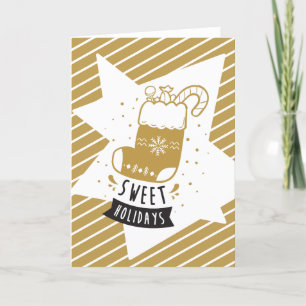 Tarjeta Festiva Dulces Fiestas Navideñas Calcetín Rayas Geométrico