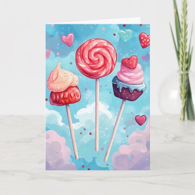 Tarjeta Festiva Dulces Lollipops Día más dulce (Anverso)