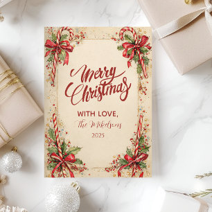 Tarjeta Festiva Dulces Rayas Clásicas Navideñas