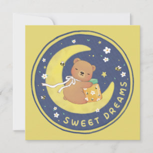 Tarjeta Festiva Dulces sueños: Oso de peluche y Ilustracion de mie