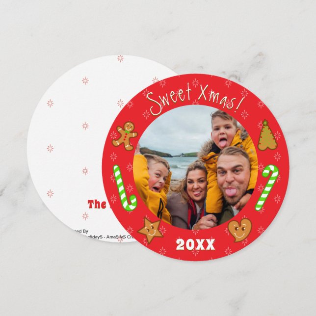 Tarjeta Festiva dulces XmaS Gingerbread Pals-Edit Textos Foto-Rojo (Anverso / Reverso)