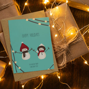 Tarjeta Festiva Dúo de muñecos de nieve Feliz Navidad– Luces de in