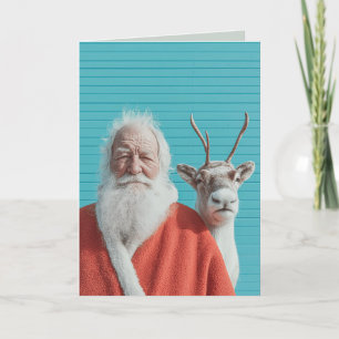 Tarjeta Festiva Dúo Navideño de Santa y Reno