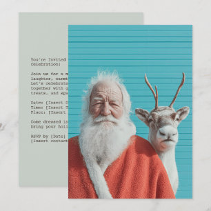 Tarjeta Festiva Dúo Navideño de Santa y Reno