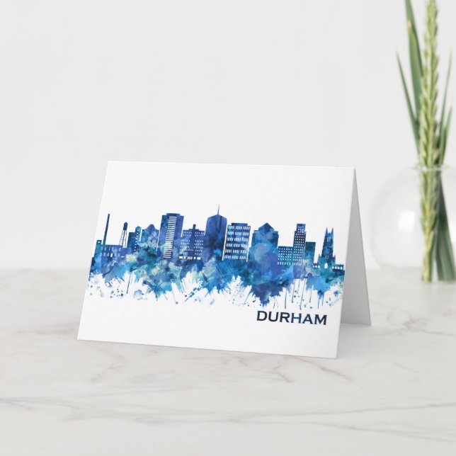 Tarjeta Festiva Durham North Carolina Skyline Blue (Anverso)