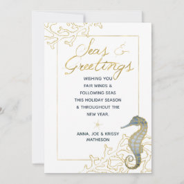 Tarjeta Festiva Dusty Blue and Gold Seas & Greetings Navidades