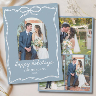 Tarjeta Festiva Dusty Blue Bow Felices Fiestas Rusas recién Casada