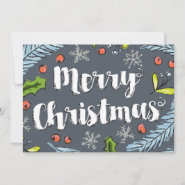 Tarjeta Festiva Dusty Blue Merry Christmas Spruce Boughes