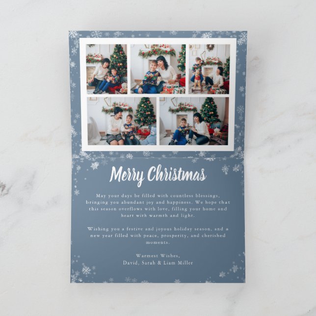 Tarjeta Festiva Dusty Blue Snowflake Christmas Photo Card (Interior)