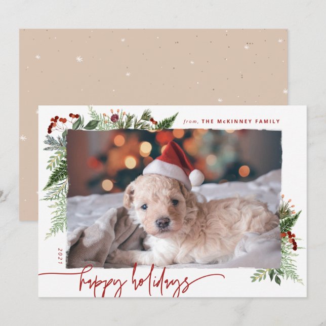 Tarjeta Festiva Earthy Boho Greenery Burgundy Beige Foto (Anverso / Reverso)