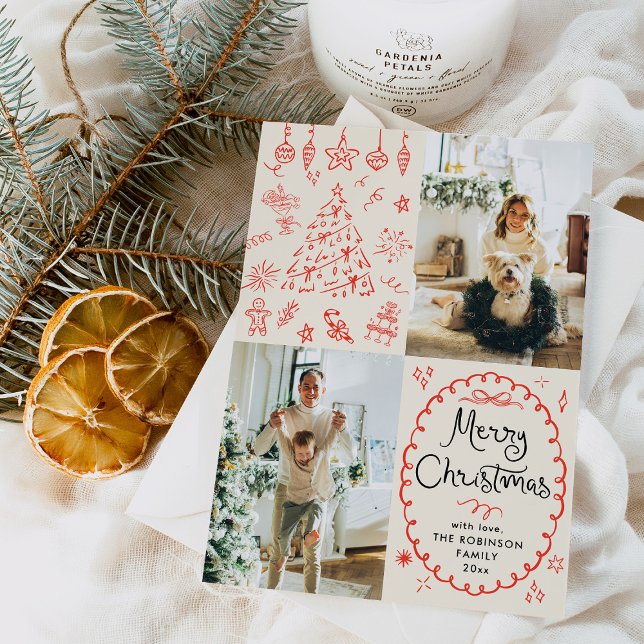 Tarjeta Festiva Earthy Boho Hand Drake Merry Christmas 2 Photo (Subido por el creador)