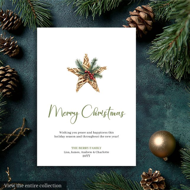 Tarjeta Festiva Earthy Boho Watercolor Pine Wreath Greeting Card (Earthy Boho Watercolor Pine Wreath Greeting Card

)
