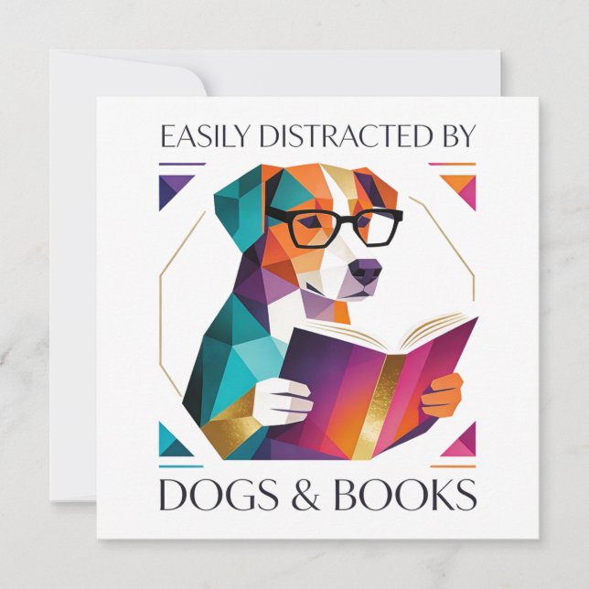 Tarjeta Festiva Easily Distracted By Dogs And Books Mother’s Day (Anverso)