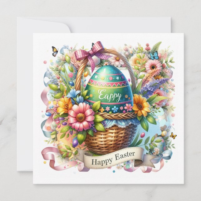 Tarjeta Festiva Easter Basket Eggs & Spring Flowers (Anverso)