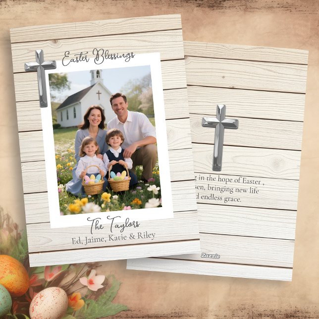 Tarjeta Festiva Easter Blessings Rustic Wood Personalized Photo    (Subido por el creador)