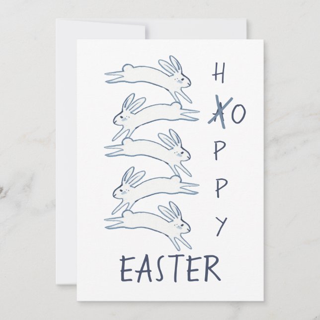 Tarjeta Festiva Easter Blue Rabbit Bunny Simple Drawing Cute (Anverso)