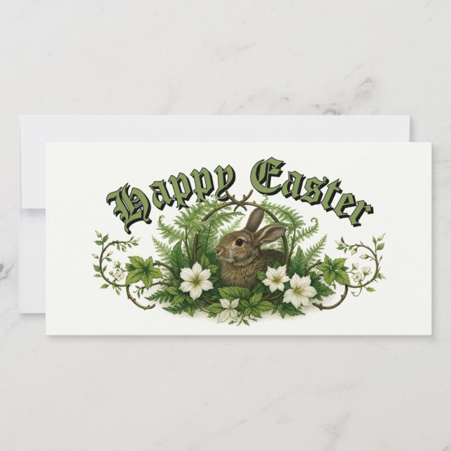Tarjeta Festiva Easter Bunny In Floral Foliage (Anverso)