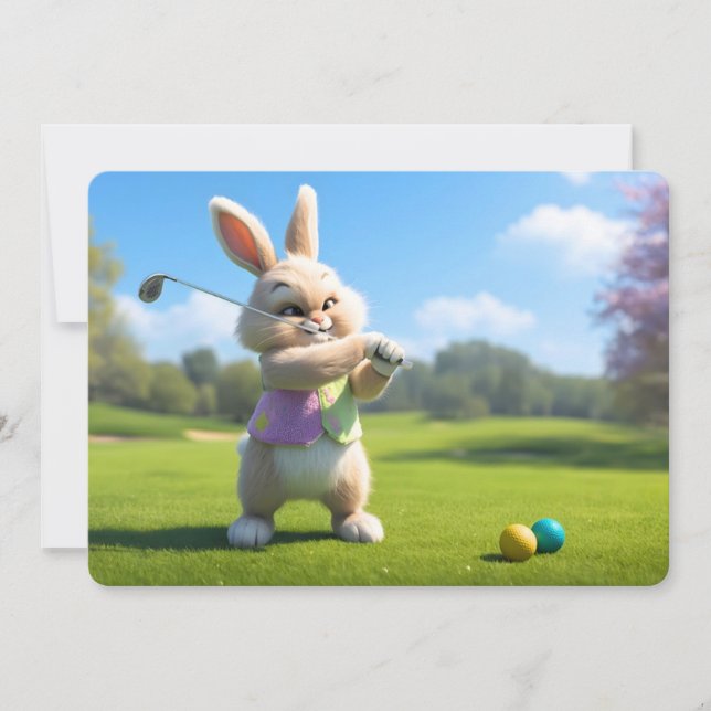 Tarjeta Festiva Easter Bunny Playing Golf in the Lowcountry (Anverso)