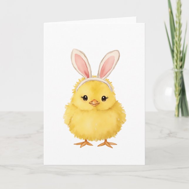 Tarjeta Festiva Easter Chick Bunny Watercolor (Anverso)