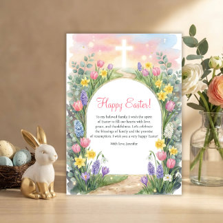 Tarjeta Festiva Easter Christian Blessings Cross Spring Flowers