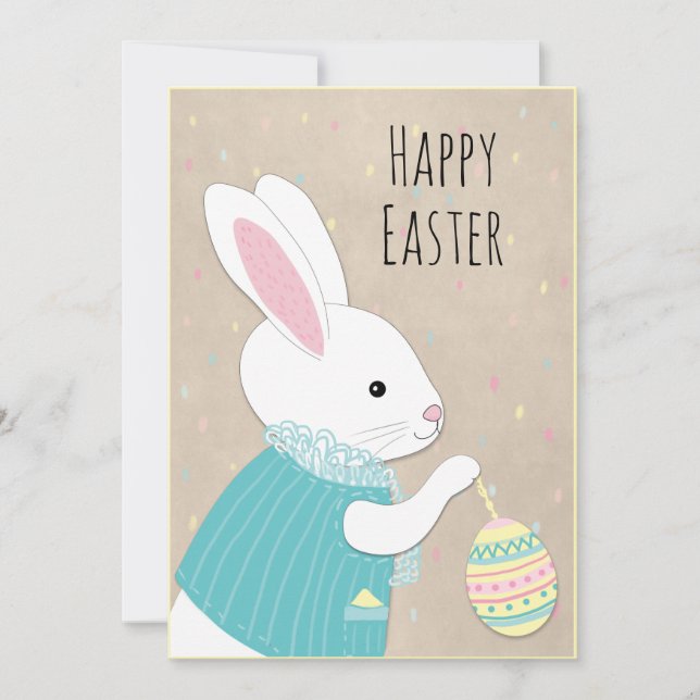 Tarjeta Festiva Easter Cute White Rabbit (Anverso)