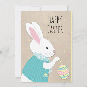 Tarjeta Festiva Easter Cute White Rabbit